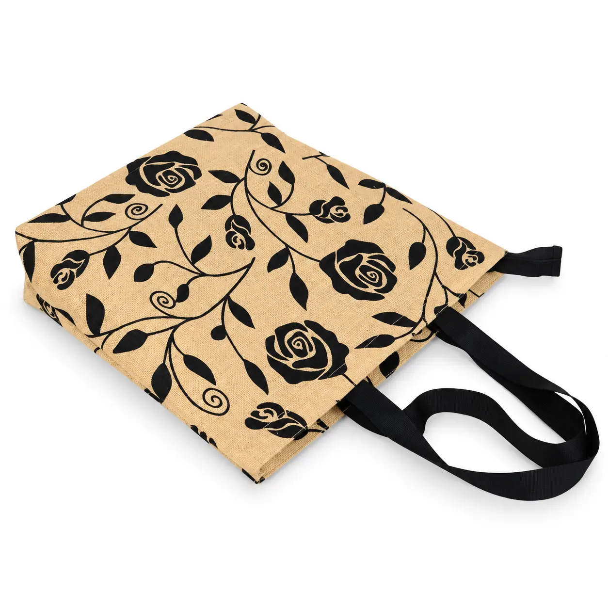 Floral Jute Tote Bag with Zipper